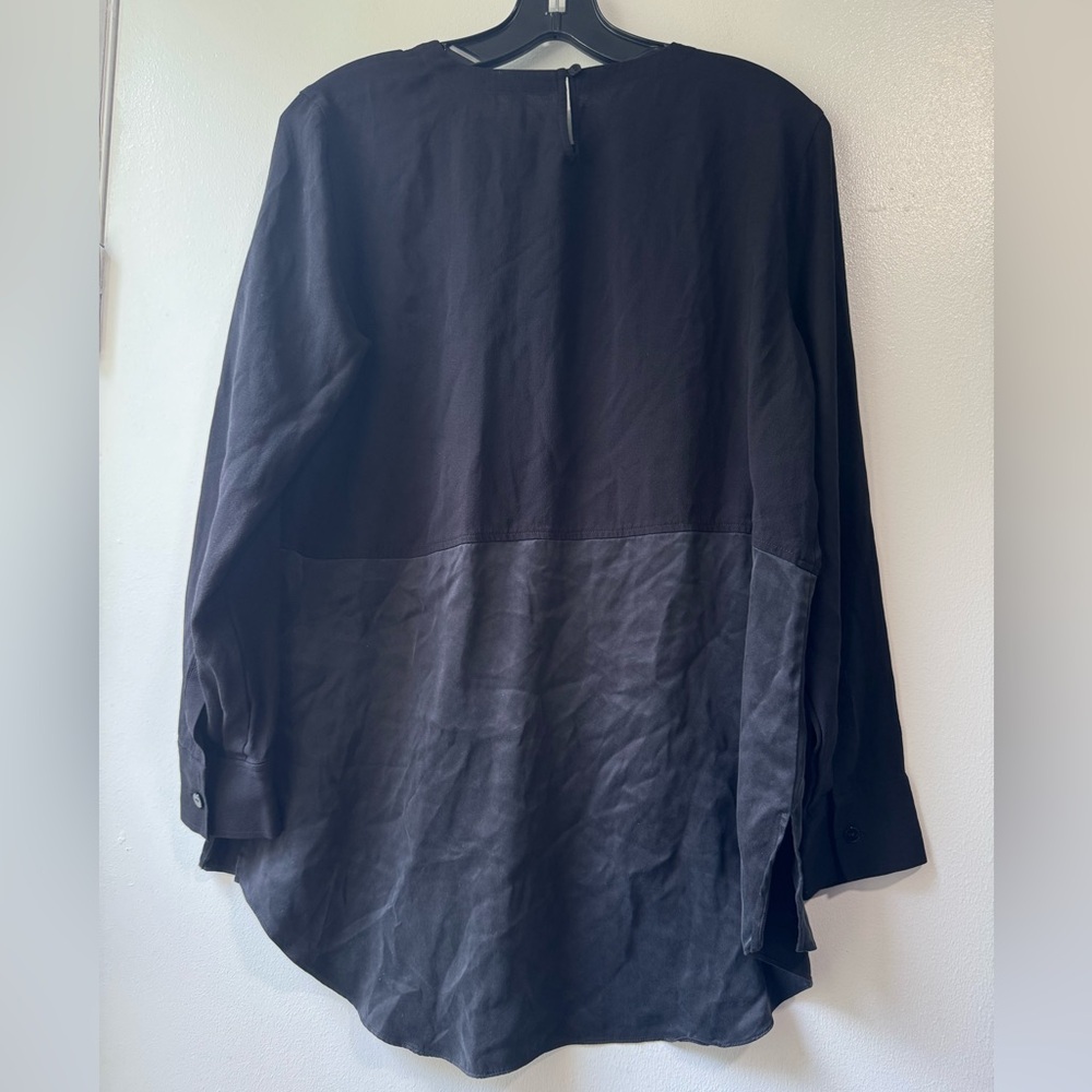 Eileen Fisher Deep Hemlock Black Mixed Silk Crepe Tunic Long Sleeve Blouse - Picture 12 of 13